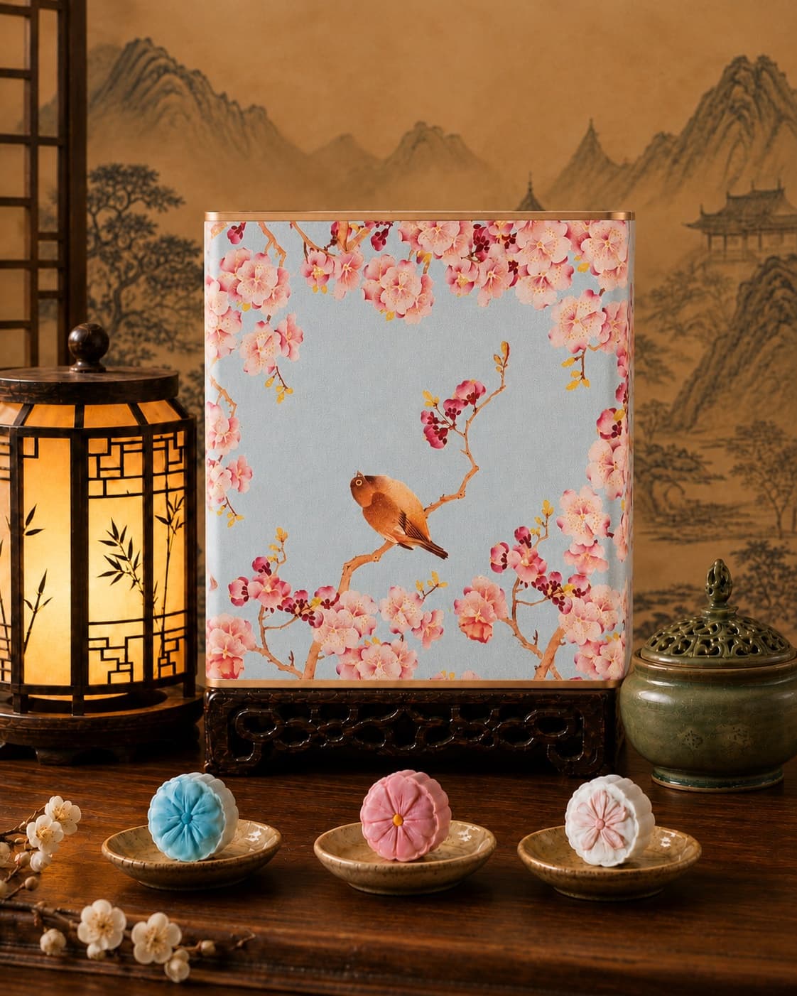 Cherry Blossom Moon Cake Gift Tin, front view