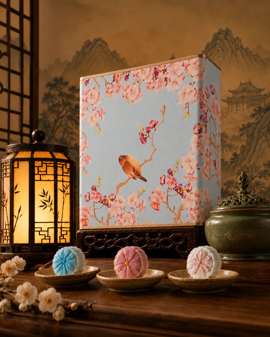 Cherry Blossom Moon Cake Gift Tin, low-angle hero