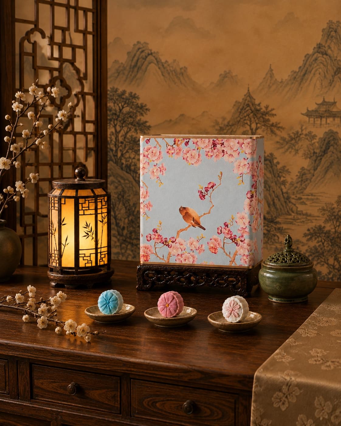 Cherry Blossom Moon Cake Gift Tin, wide lifestyle