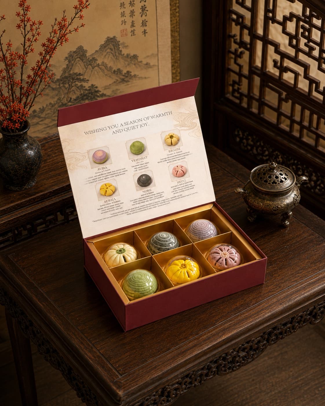 Signature Moon Cake Gift Box, top-down three-quarter view