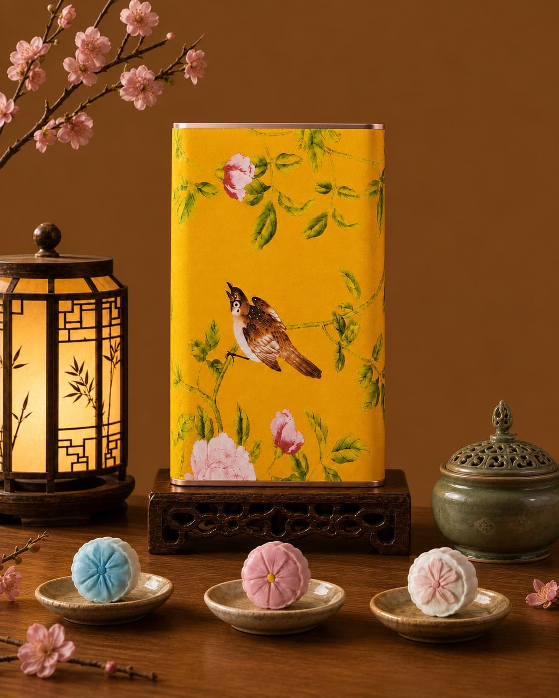 Yellow Floral Moon Cake Gift Tin, front view