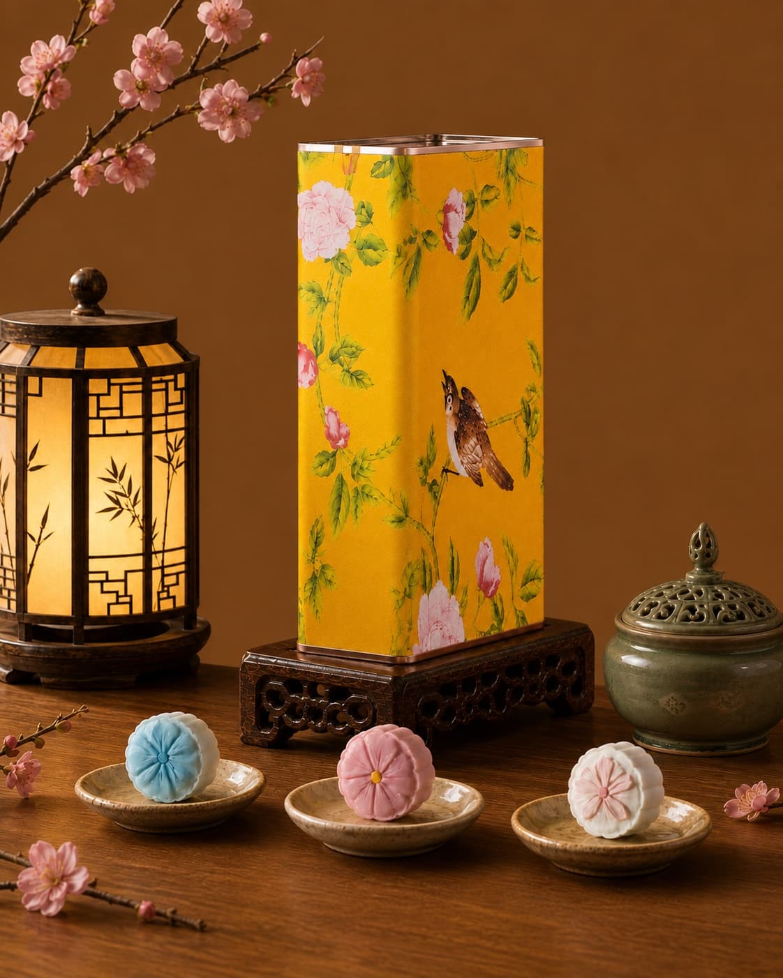 Yellow Floral Moon Cake Gift Tin, left side