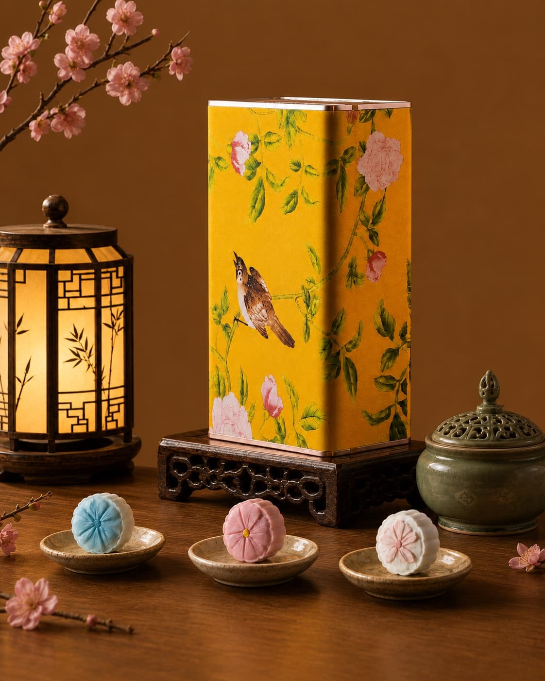Yellow Floral Moon Cake Gift Tin, right side