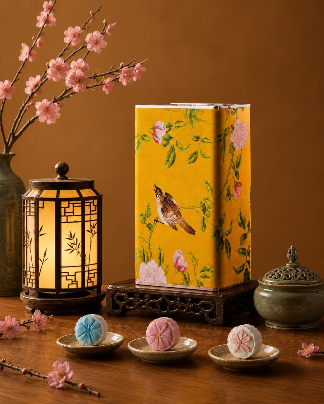 Yellow Floral Moon Cake Gift Tin, wide lifestyle