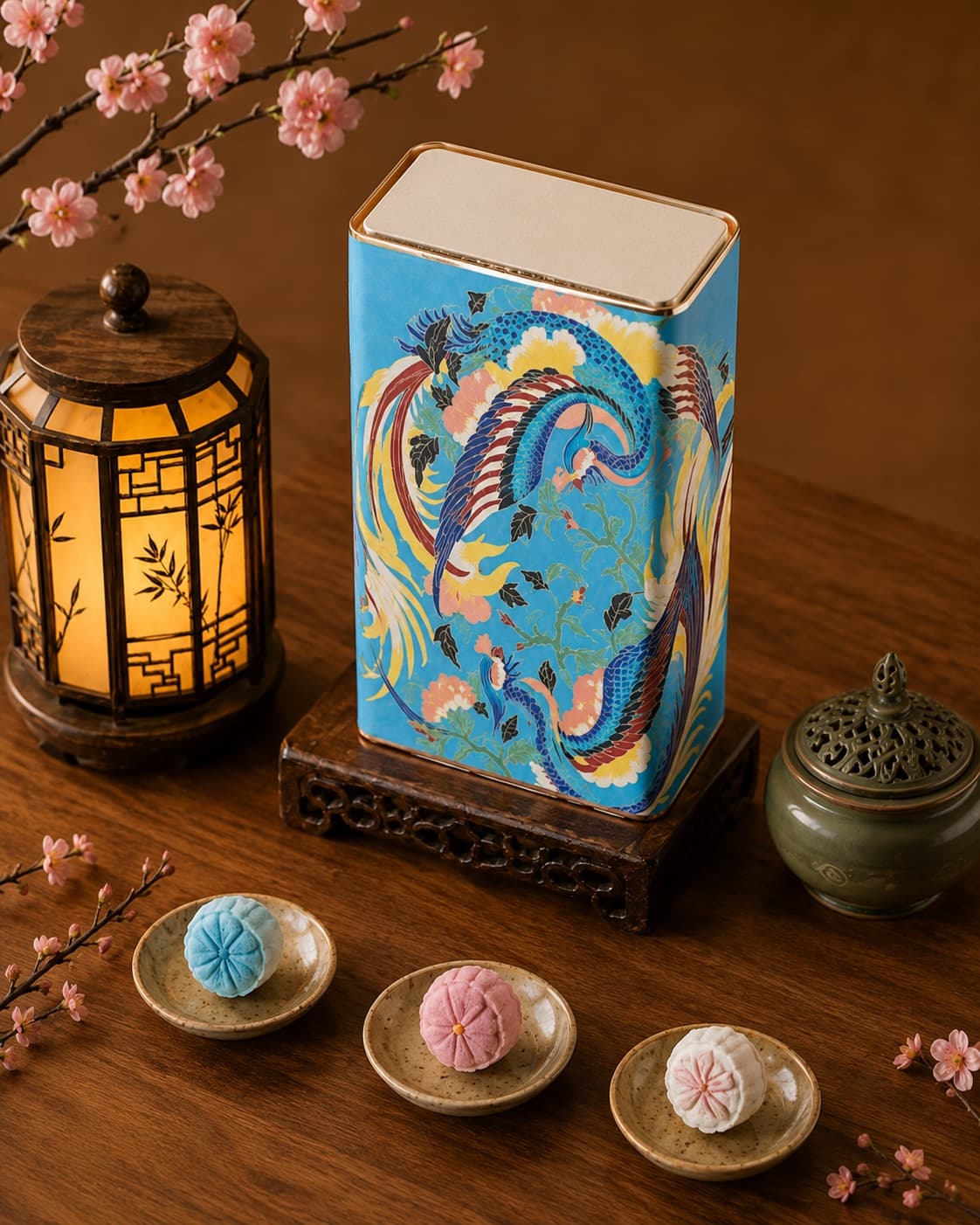 Dragon Moon Cake Gift Tin, top-down three-quarter view