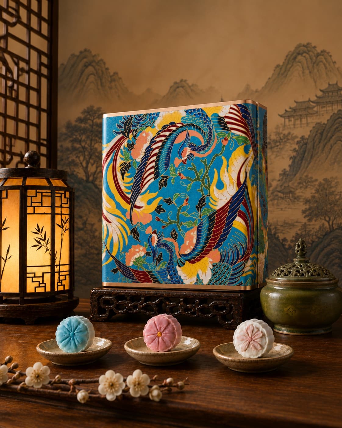 Phoenix Moon Cake Gift Tin, low-angle hero